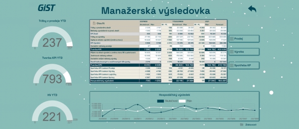 Ukázka reportingové mapy – Manažerská výsledovka v systému GIST Intelligence