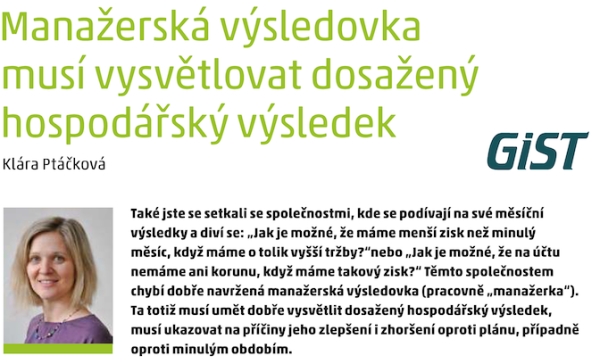 článek Manažerská výsledovka musí vysvětlovat dosažený hospodářský výsledek